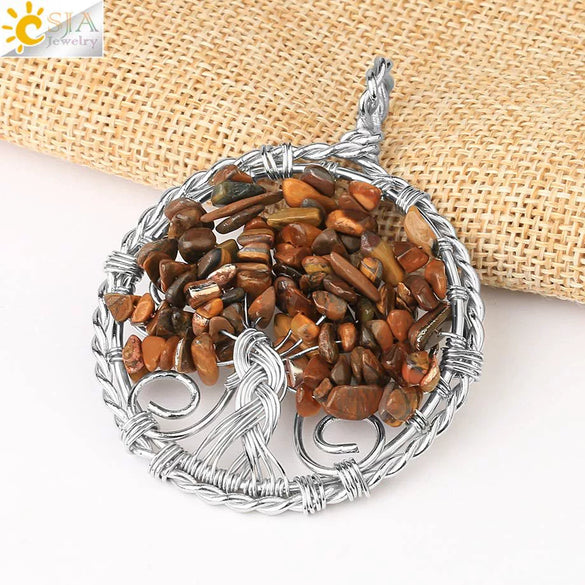 Jewelry Pendant Necklace Handmade Agate Colorful Stone Winding Wax Rope White Plated