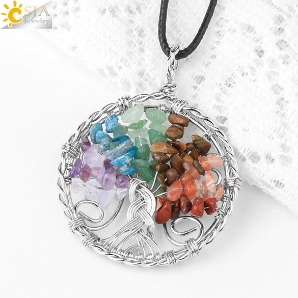 Jewelry Pendant Necklace Handmade Agate Colorful Stone Winding Wax Rope White Plated