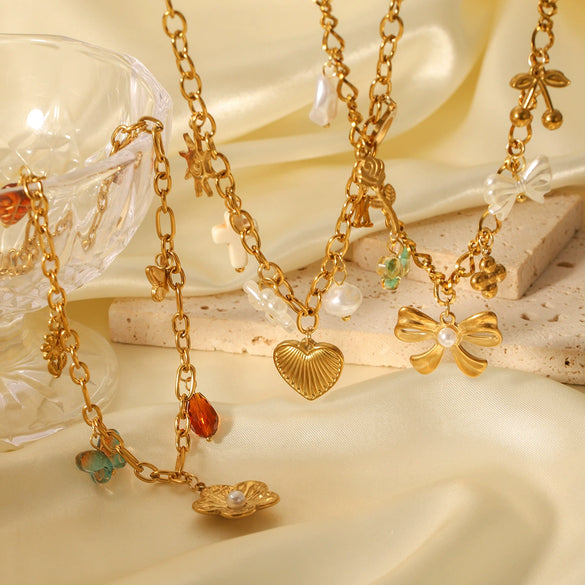 Jewelry Pendant Necklace Stainless Steel Titanium Steel Tassel Flower Bow Heart Animal Zodiac Geometric Electroplating