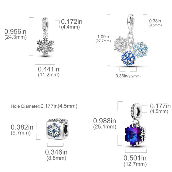 Jewelry Pendant 925 Silver White Copper Plated Love Winter Snow Flower Beads Charm For Diy Bracelet Necklace