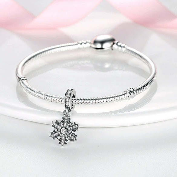 Jewelry Pendant 925 Silver White Copper Plated Love Winter Snow Flower Beads Charm For Diy Bracelet Necklace