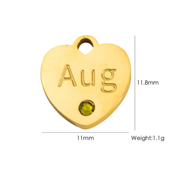 Jewelry Pendant Stainless Steel Heart Shaped Electroplated With Birthstone Pattern