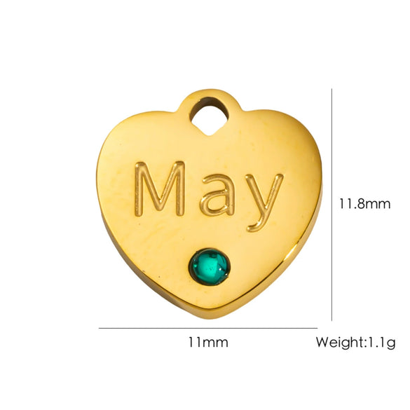 Jewelry Pendant Stainless Steel Heart Shaped Electroplated With Birthstone Pattern