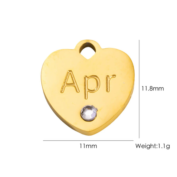 Jewelry Pendant Stainless Steel Heart Shaped Electroplated With Birthstone Pattern