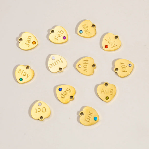 Jewelry Pendant Stainless Steel Heart Shaped Electroplated With Birthstone Pattern
