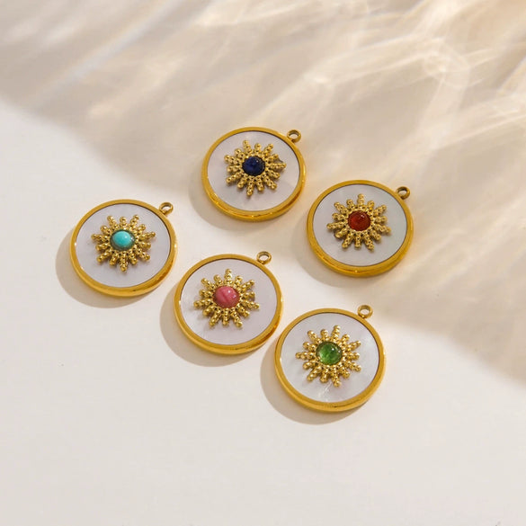 Jewelry Pendant Stainless Steel Inlaid Shell Natural Stone Retro Mang Star Round