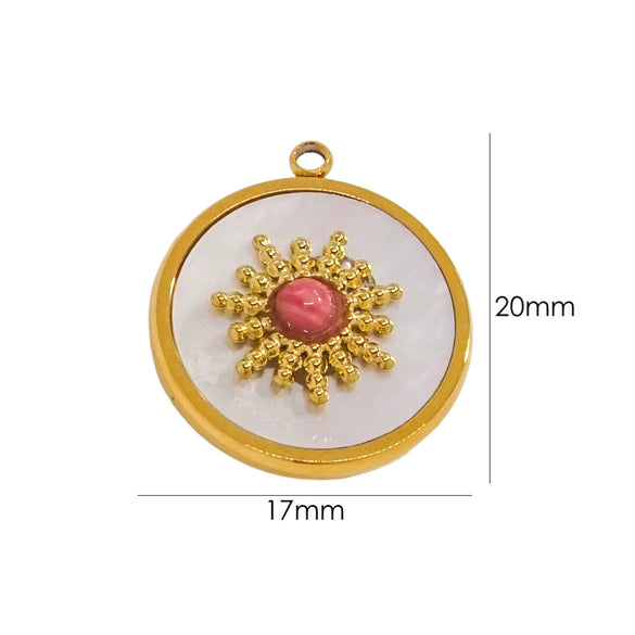 Jewelry Pendant Stainless Steel Inlaid Shell Natural Stone Retro Mang Star Round