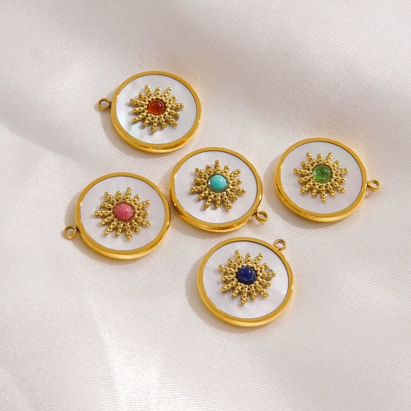 Jewelry Pendant Stainless Steel Inlaid Shell Natural Stone Retro Mang Star Round