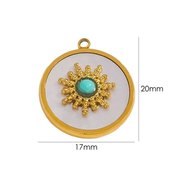 Jewelry Pendant Stainless Steel Inlaid Shell Natural Stone Retro Mang Star Round