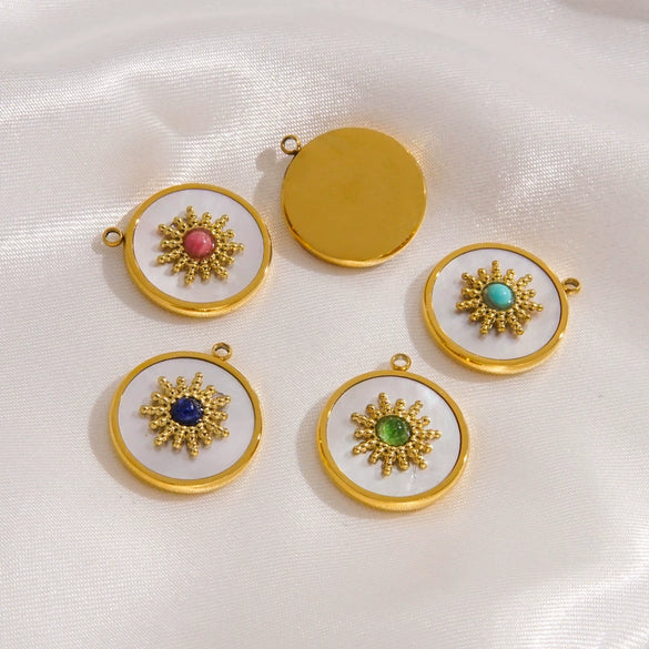 Jewelry Pendant Stainless Steel Inlaid Shell Natural Stone Retro Mang Star Round