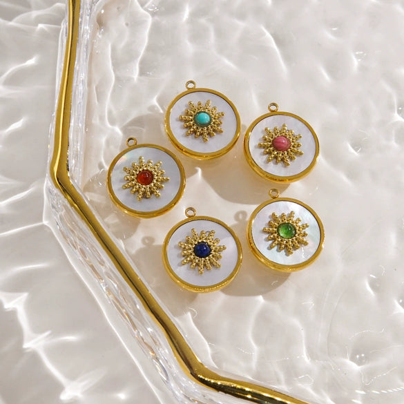 Jewelry Pendant Stainless Steel Inlaid Shell Natural Stone Retro Mang Star Round