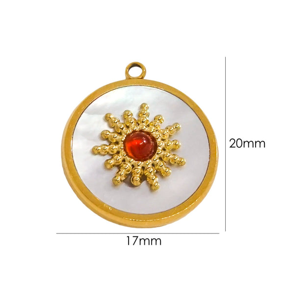 Jewelry Pendant Stainless Steel Inlaid Shell Natural Stone Retro Mang Star Round