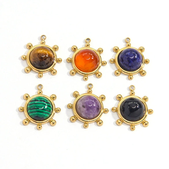 Jewelry Pendant Stainless Steel Natural Stone Inlay Retro Style Accessories