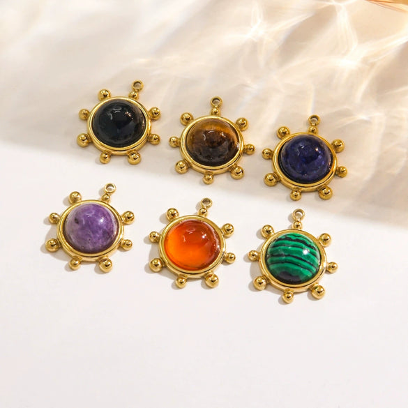 Jewelry Pendant Stainless Steel Natural Stone Inlay Retro Style Accessories