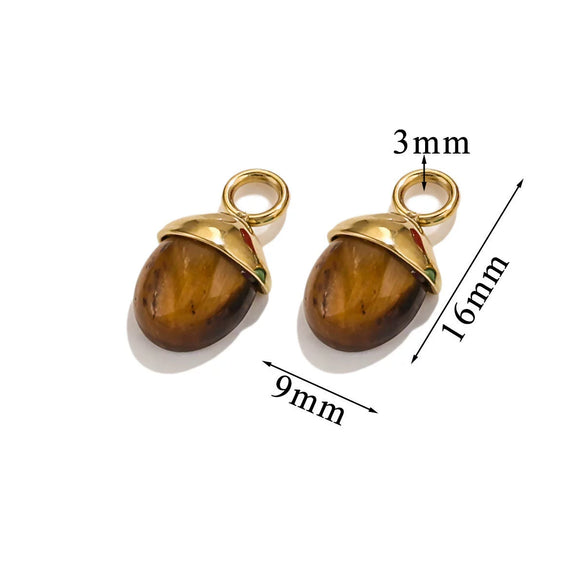Jewelry Pendant Stainless Steel Natural Stone Oval Pine Cone Totem Handmade Electroplated