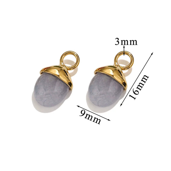 Jewelry Pendant Stainless Steel Natural Stone Oval Pine Cone Totem Handmade Electroplated
