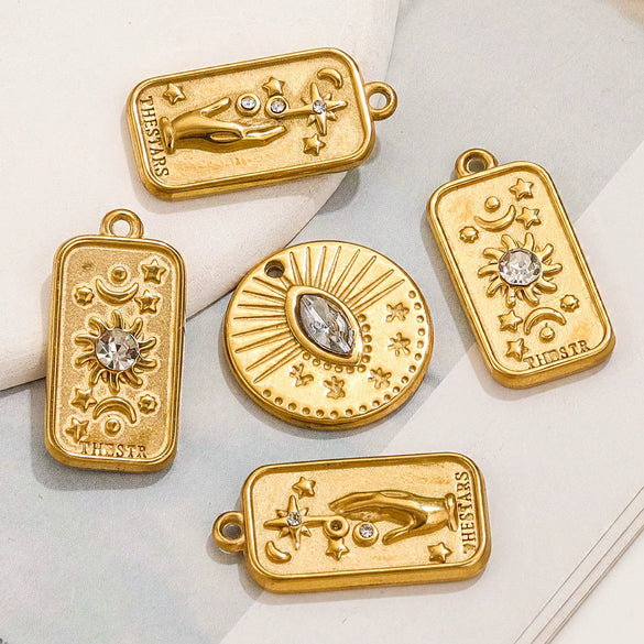 Jewelry Pendant Stainless Steel Tarot 3D Relief Fish Pattern Diamond Encrusted Electroplating