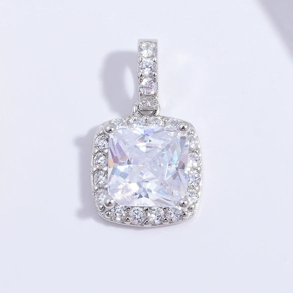 Jewelry Pendant Sterling Silver Geometric Zirconia Sugar Cube Light Luxury