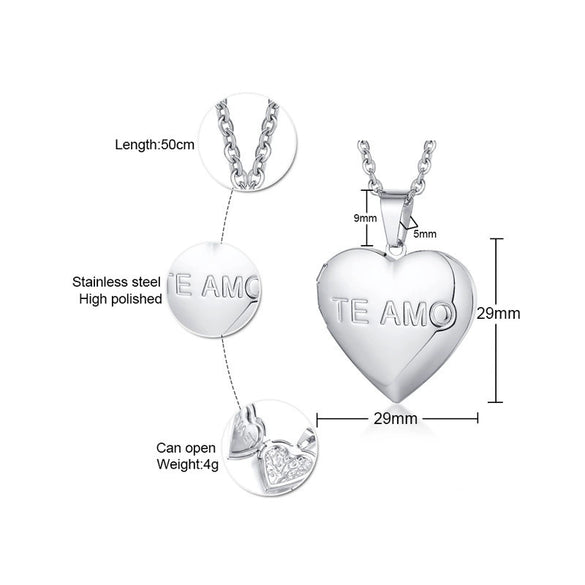 Jewelry Photo Box Stainless Steel Heart Shaped Pendant