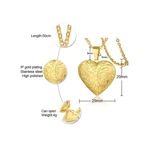 Jewelry Photo Box Stainless Steel Heart Shaped Pendant