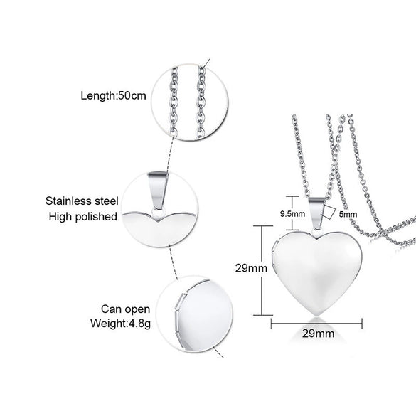 Jewelry Photo Box Stainless Steel Heart Shaped Pendant