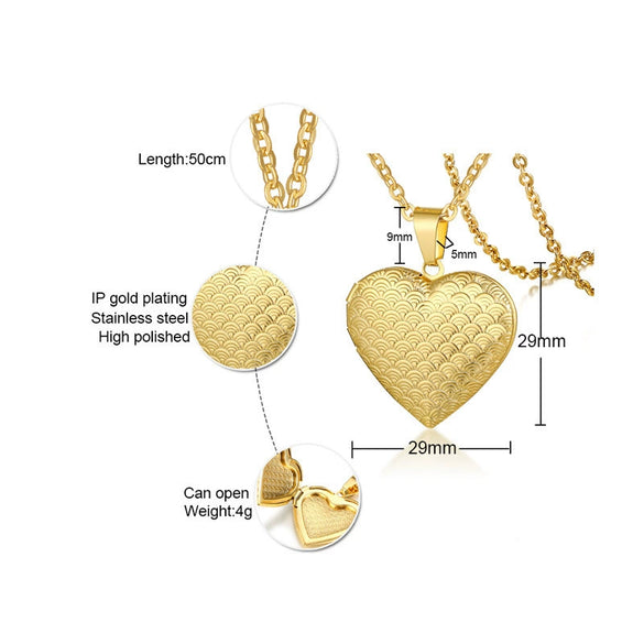 Jewelry Photo Box Stainless Steel Heart Shaped Pendant