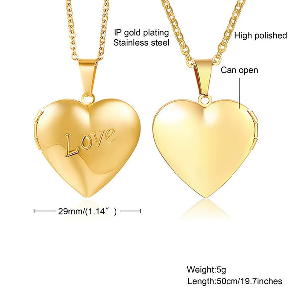 Jewelry Photo Box Stainless Steel Heart Shaped Pendant
