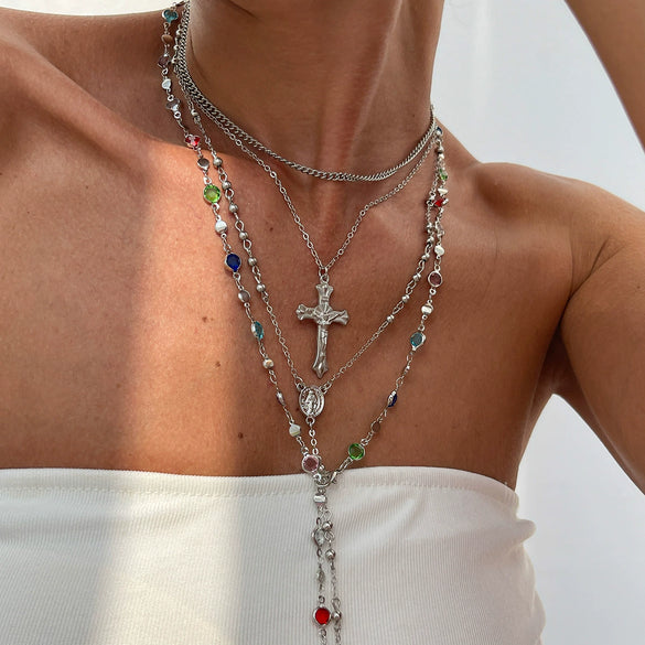 Jewelry 3Piece Set With Cross Frame Chain Necklace Copperclad Iron Copper Alloy Geometric Electroplating