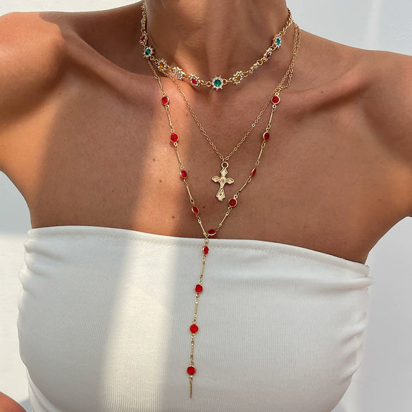 Jewelry 3Piece Set With Cross Frame Chain Necklace Copperclad Iron Copper Alloy Geometric Electroplating