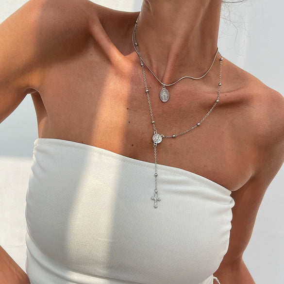 Jewelry 3Piece Set With Cross Frame Chain Necklace Copperclad Iron Copper Alloy Geometric Electroplating