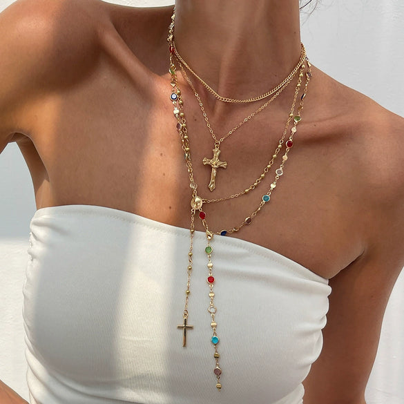 Jewelry 3Piece Set With Cross Frame Chain Necklace Copperclad Iron Copper Alloy Geometric Electroplating