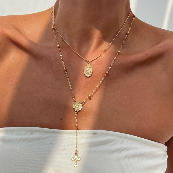 Jewelry 3Piece Set With Cross Frame Chain Necklace Copperclad Iron Copper Alloy Geometric Electroplating