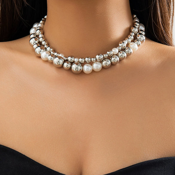 Jewelry Plastic Geometric Beaded Clavicle Chain For Women Electroplated
