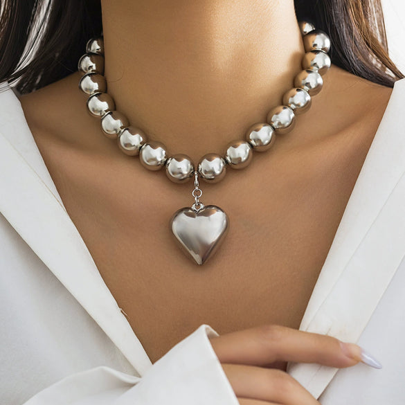 Jewelry Plastic Geometric Beads Punk Collar Clavicle Chain Necklace For Women Electroplated