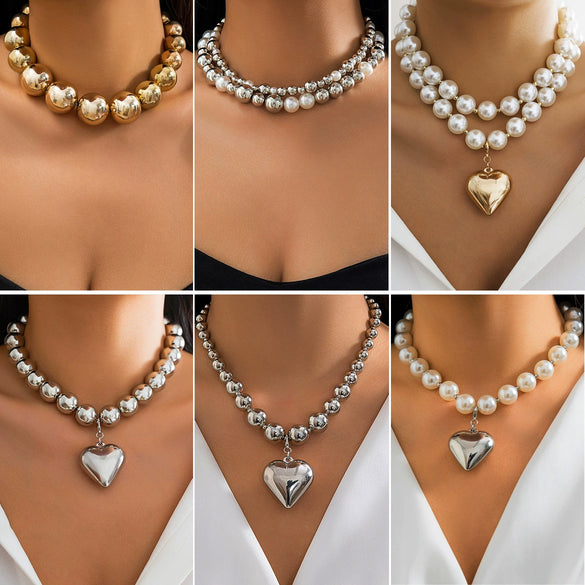 Jewelry Plastic Geometric Beads Punk Collar Clavicle Chain Necklace For Women Electroplated