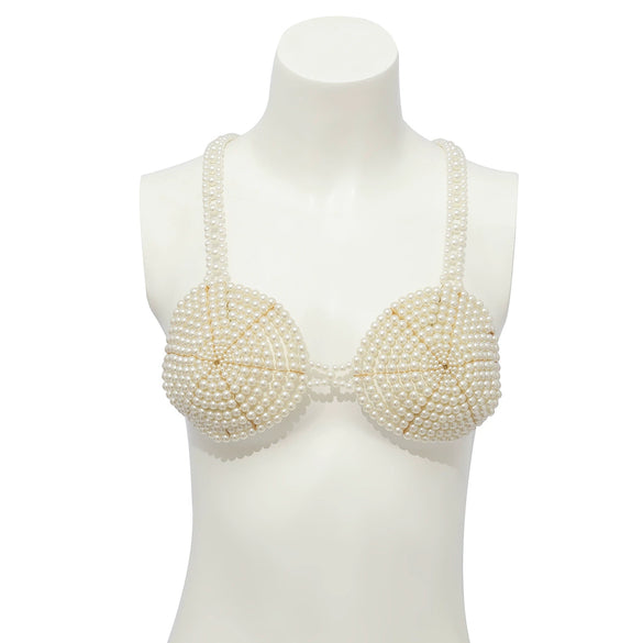 Jewelry Plastic Geometric Imitation Pearl Bikini Breast Chain Women's Electroplated Body Chain Simple Style