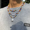 Jewelry Plastic Resin Acrylic Bohemian Style Specialshaped Letter Multilayer Stacked Dripping Oil Men's Necklace