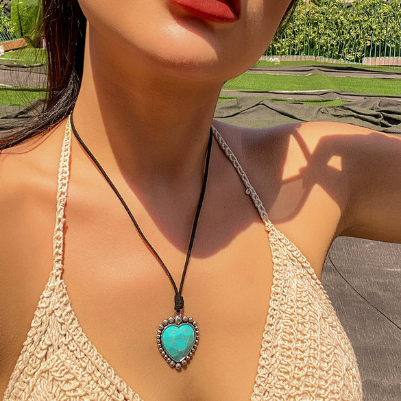 Jewelry Plastic Resin Alloy Dropshaped Handmade Love Pendant Clavicle Chain Necklace For Women