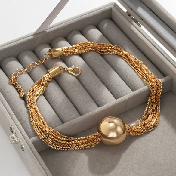 Jewelry Plastic Resin Geometric Ball Multilayer Chain Stacking Necklace Electroplating Punk Style For Women
