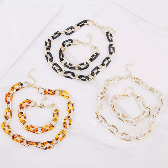 Jewelry Plastic Resin Geometric Box Chain Clavicle Necklace For Women Electroplated