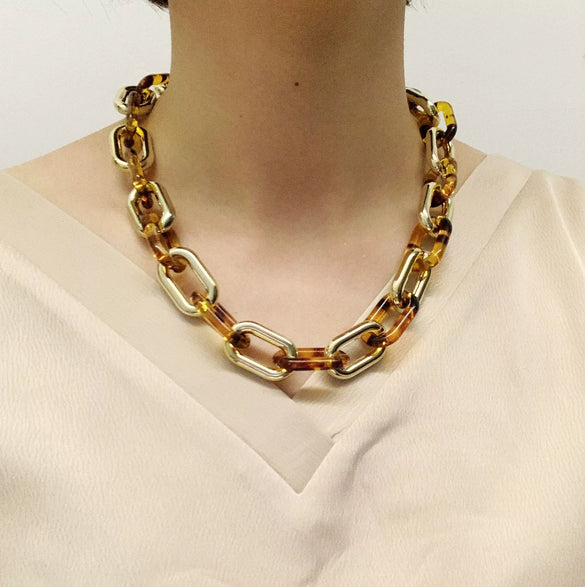Jewelry Plastic Resin Geometric Box Chain Clavicle Necklace For Women Electroplated