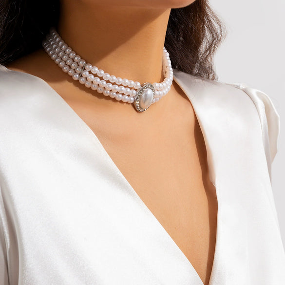 Jewelry Plastic Resin Geometric Multi Layer Imitation Pearl Ball Chain Necklace For Women