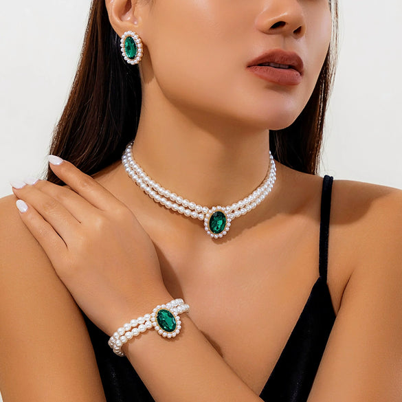 Jewelry Plastic Resin Geometric Multi Layer Imitation Pearl Ball Chain Necklace For Women
