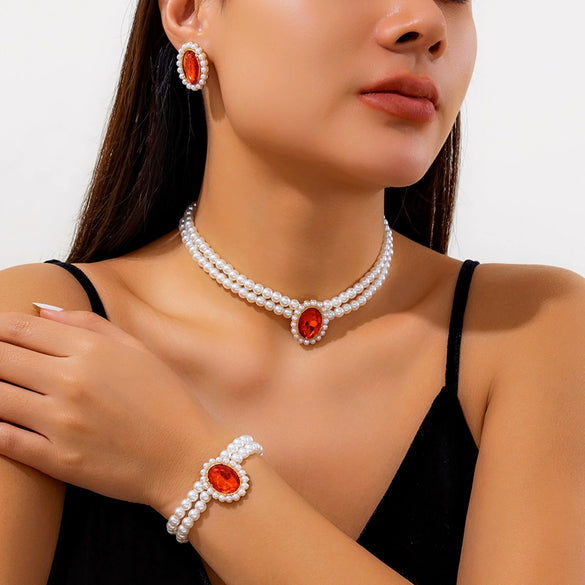 Jewelry Plastic Resin Geometric Multi Layer Imitation Pearl Ball Chain Necklace For Women