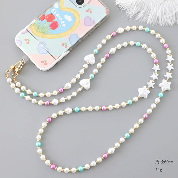 Jewelry Plastic Resin Handmade Beaded Mobile Phone Chain With Stars Sun And Moon Clouds Cosmic Pattern