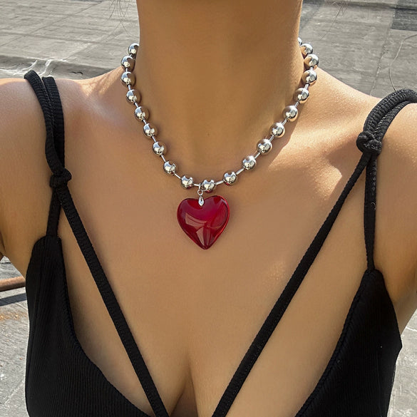 Jewelry Plastic Resin Heart Shape Pendant Necklace With Cross Chain And Electroplating Treatment