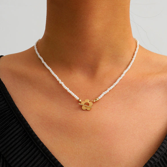 Jewelry Plastic Resin Heart Shaped Ball Chain Clavicle Necklace With Artificial Crystal Pendant Electroplating Style