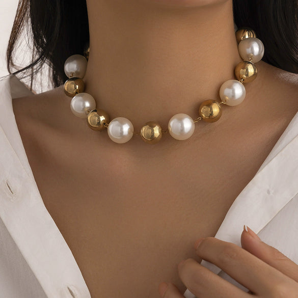 Jewelry Plastic Resin Imitation Pearl Geometric Beaded Necklace With Electroplating For Women
