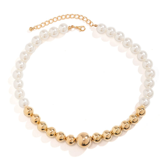 Jewelry Plastic Resin Imitation Pearl Geometric Beaded Necklace With Electroplating For Women