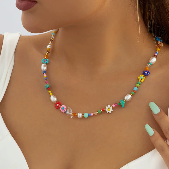 Jewelry Plastic Resin Simple Rice Bead Braided Imitation Pearl Geometric Handmade Women's Necklace